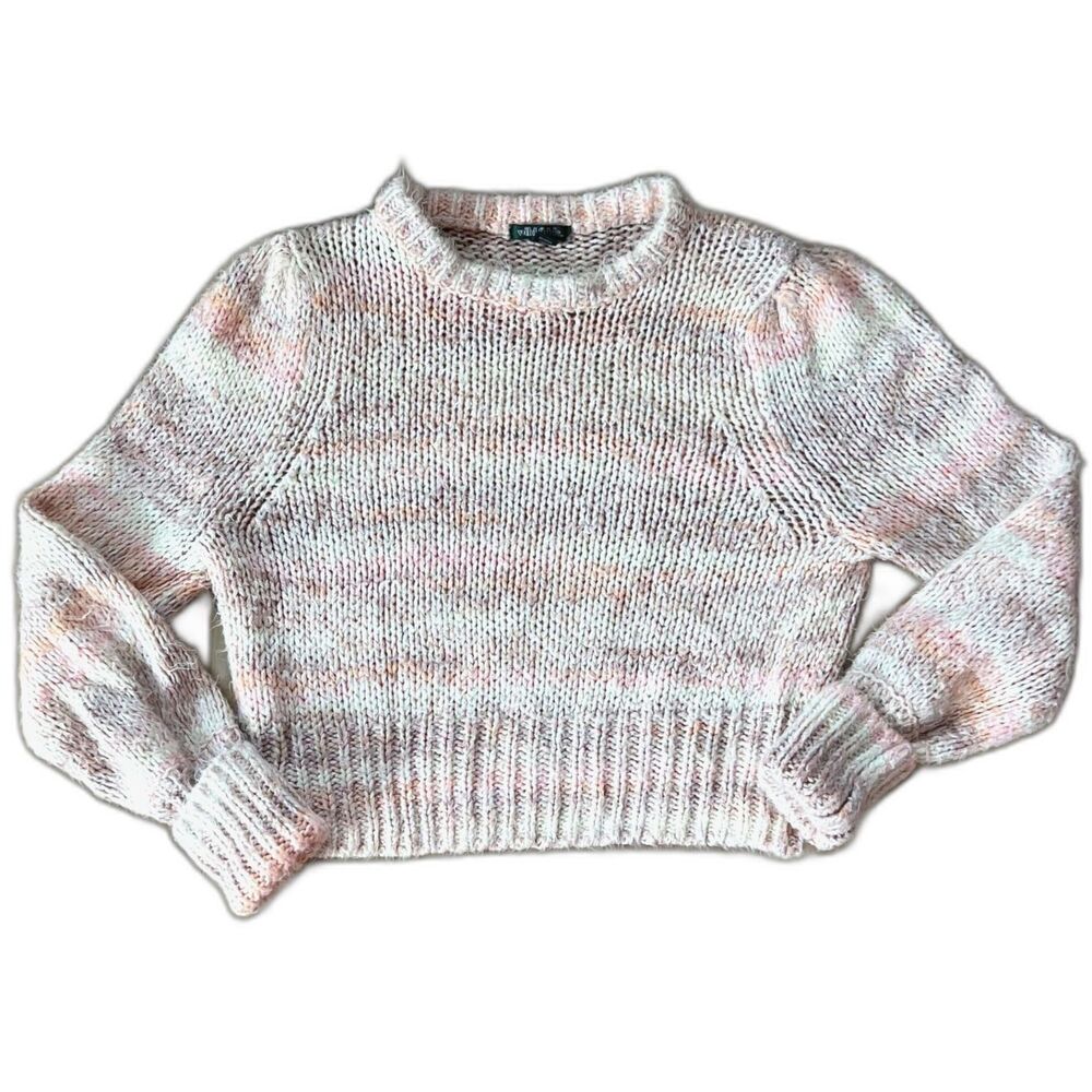 xs Womens Teen LS Pink & Cream Fuzzy Knit Pastel Space Dye Sweater Wild Fabel